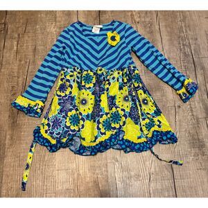 Emily Rose Girls 7 Long Sleeve Dress Blue Yellow Floral Ruffle Boutique Style